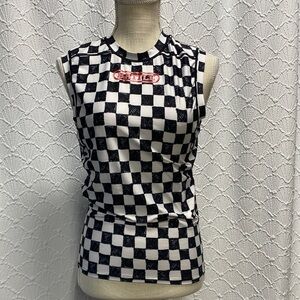 Battle size small Black and White Checkered Muscle Tee stretch casual soft comfy